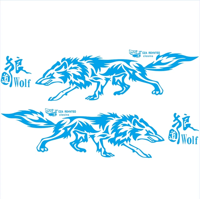 2 Pcs Car Body Side Stickers Carved Hollow Wolf Decals Scratch-Resistant Blue