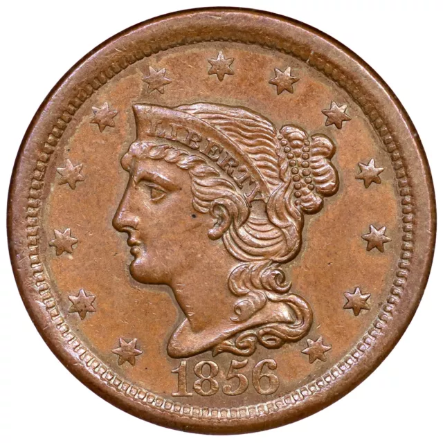 1856 N-21 R-2 ANACS MS 61 BN Braided Hair Large Cent Coin 1c