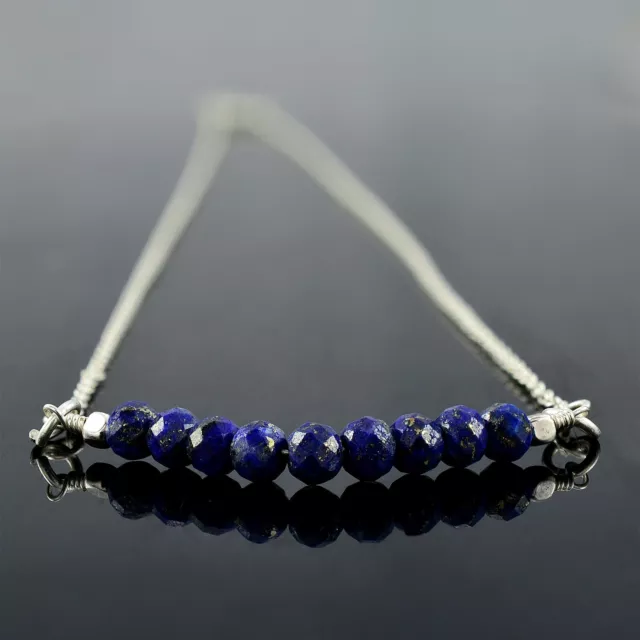 Naturel Lapis Lazuli Rond Perles 18 " Bolo Chaîne 925 Argent Main Collier