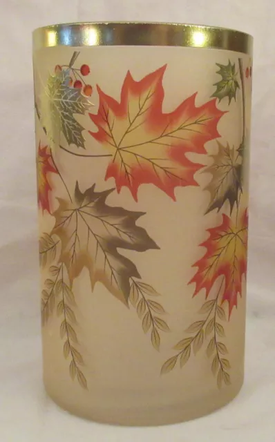 Yankee Candle Frosted Large Jar Holder ELEGANT LEAVES Oranges Gold Maple Berries