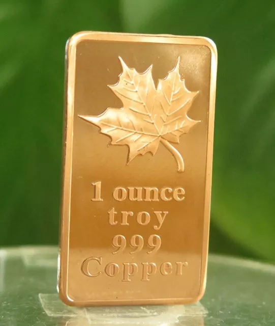 1 oz One Troy Ounce Maple Leaf .999 Fine Copper Bullion Bar Cu Element