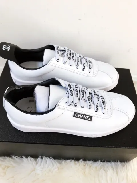 NIB CHANEL WHITE Leather Lace Up Weekend Sneakers 37.5 38, 38.5, 39  $1,299.00 - PicClick