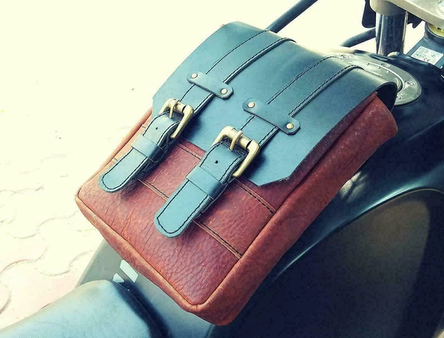 Brown & Black Leather Magnet Tank Pouch Bag For Norton Triumph