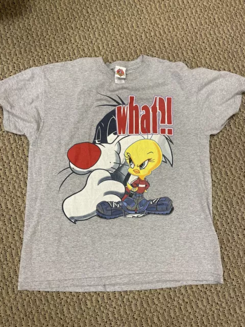 Vintage 90s Warner Bros Looney Tunes Sylvester Cat Tweety Bird T-Shirt Sz Large