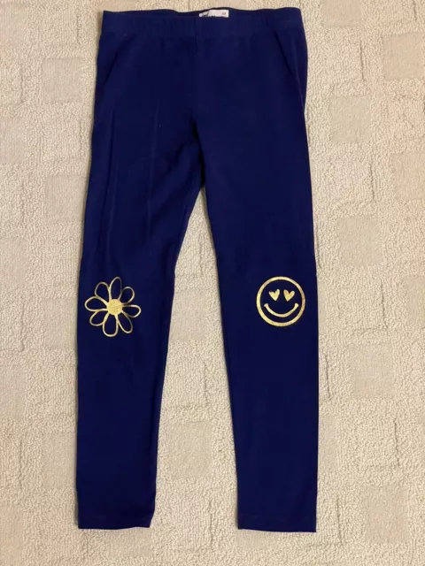 Little Girls Size 6X EPIC THREADS Gold Knee Flower & Smiley Face Blue Leggings