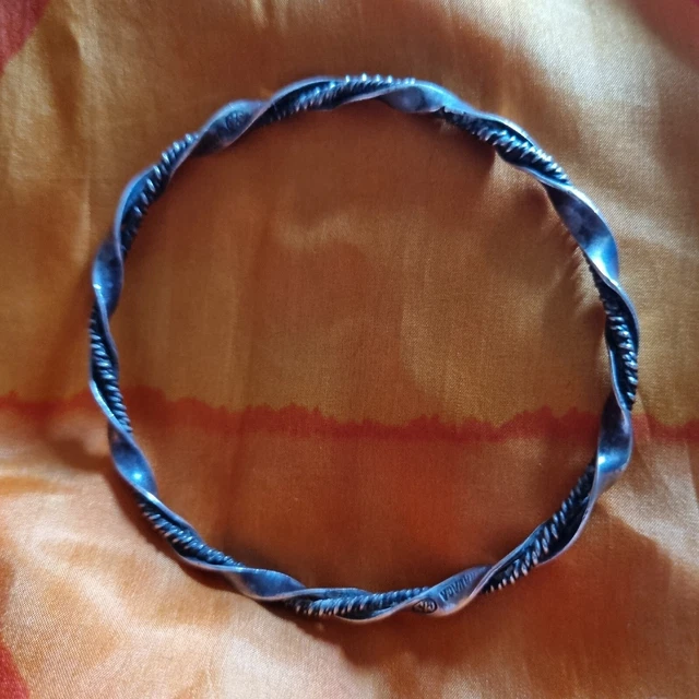 Jonc Torsadé Ancien En Argent 925 - Artisanat Du Mexique (Cuernavaca) - Taille 60mm