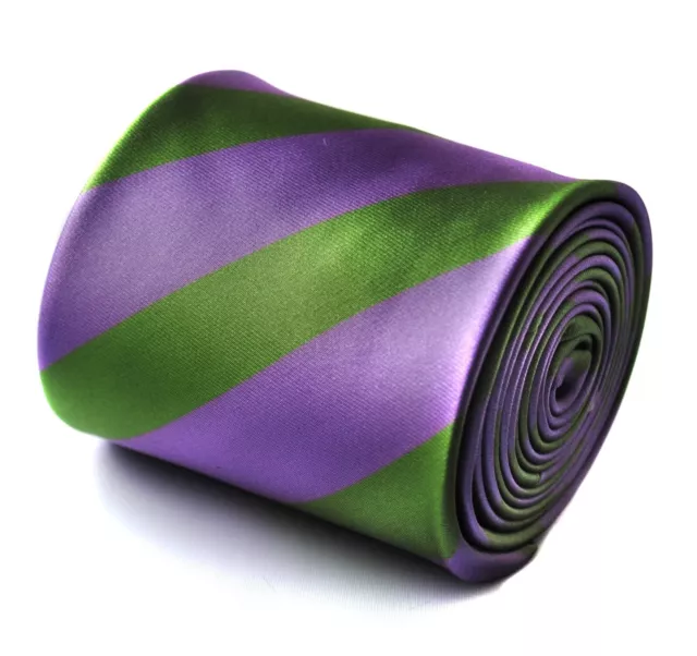 Designer Mens Tie green and purple barber stripe tie by Frederick Thomas