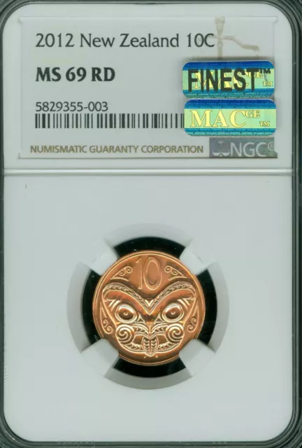 2012 New Zealand 10 Cents Ngc Ms69 Mac Finest Mac Spotless 2,000 Minted