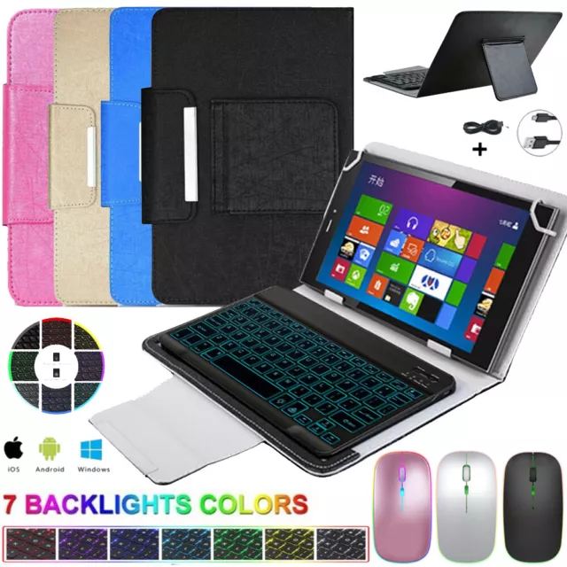 Universal Backlit Keyboard Case Mouse For Universal Android Tablets 7" 8" 9" 10"