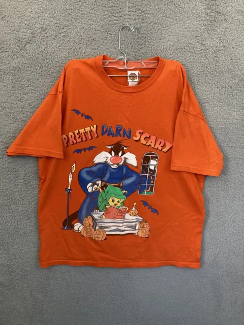 VINTAGE LOONEY TUNES Shirt Mens XL Orange Halloween Tweety Bird ...