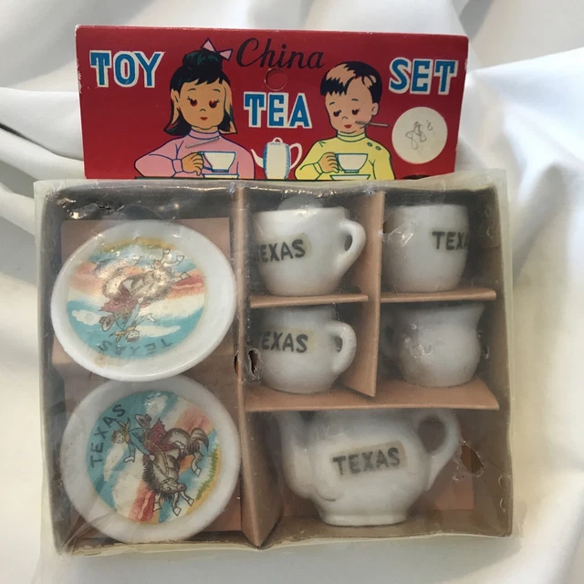 VINTAGE TOY CHINA Tea Set TEXAS Souvenir Original Unopened