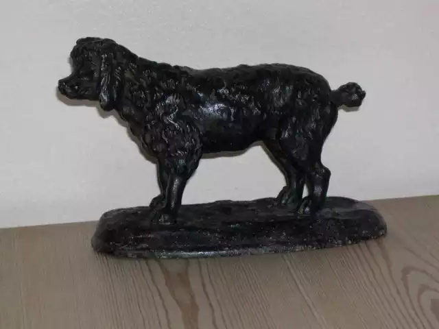 Large Antique Poodle Cold Painted Spelter Metal Dog Model 1890 On Original Base