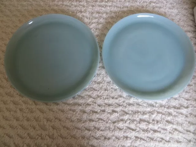 2 Hocking  Fire King Delphite Turquoise Blue 9" Dinner Plates