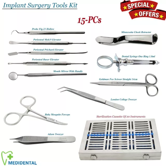 Implants Outils Chirurgie Kit Scalars & Forceps Avec Cassette De 20 Outils Neuf
