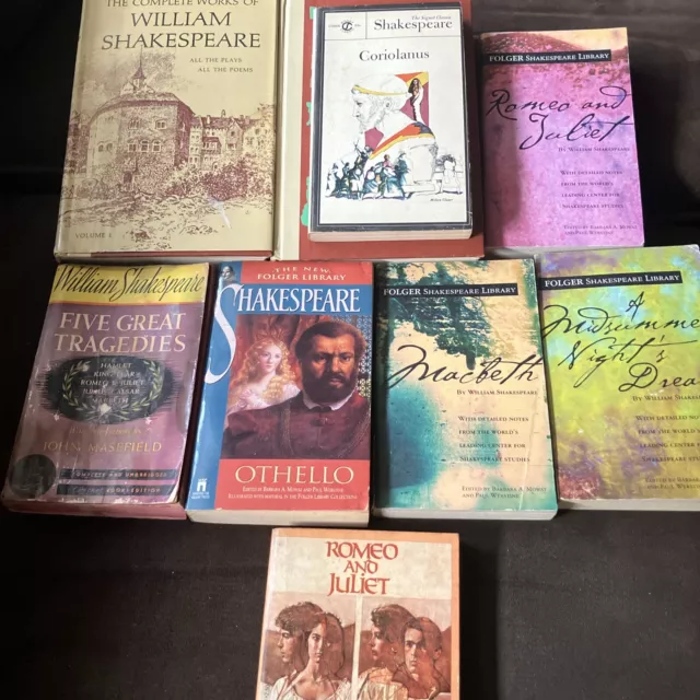 9 Shakespeare Book Lot, Othello, Macbeth , Complete Works Book 1&2