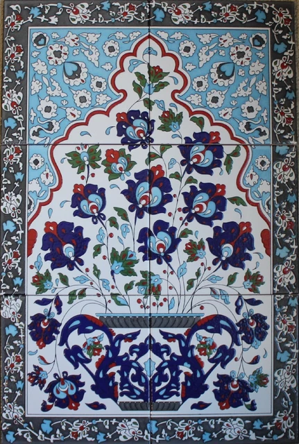 16"x24" Turkish Iznik Carnation Pattern Handpainted Ceramic Tile PANEL Mural