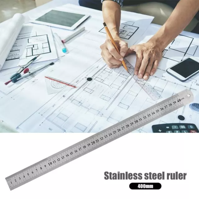 Stainless Steel Metal Straight Ruler Double Sided Measuring Tool (400mm)