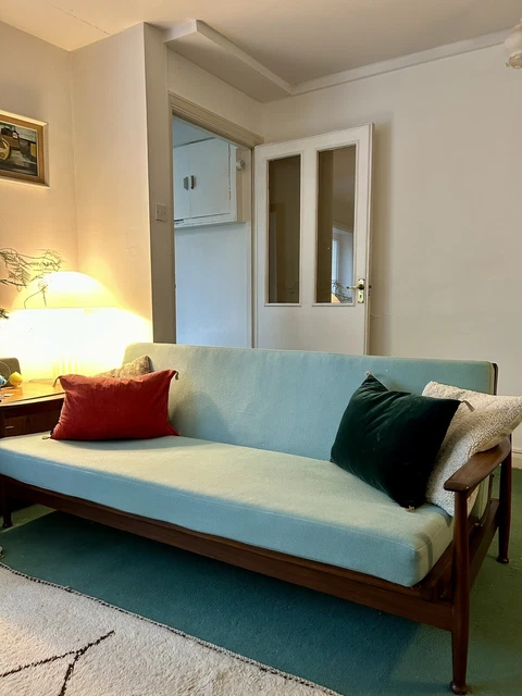 Refurbished Guy Rogers For Heals Afromosia Mid Century Teak Sofa Day Bed