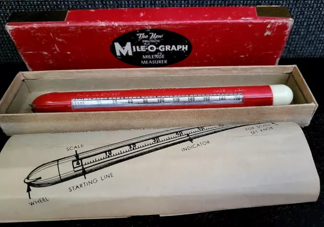 Vintage MILE-O-GRAPH Map Mileage Measuring Tool w/ Original Box & Instructions