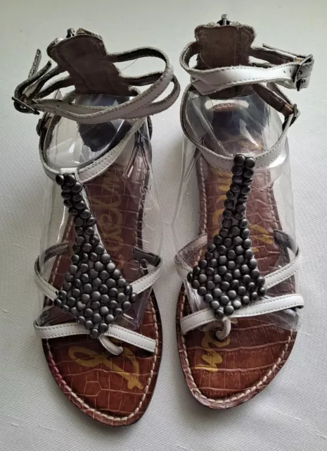 Sam Edelman Ginger  Womens Sz 6M White Leather Gladiator Studs Zip Thong Sandals
