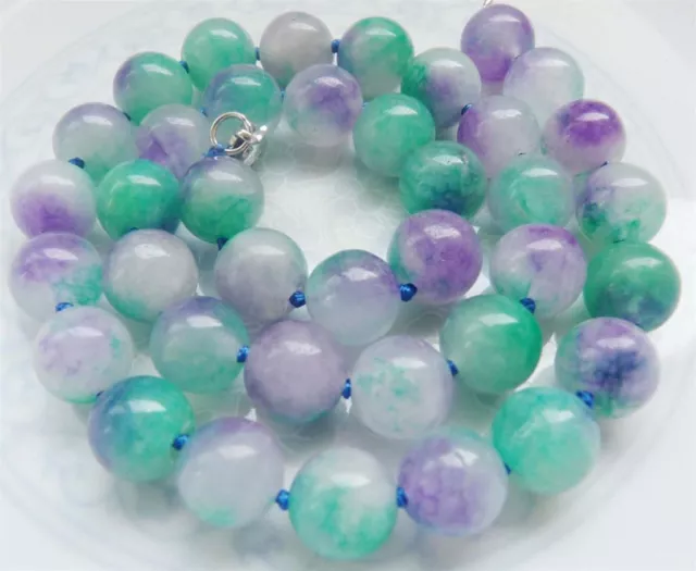 Natural 10mm Green Lavender Multi-color Jade Round Gemstone Beads Necklace 18''