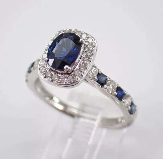 1.50CT OVAL CUT Natural Blue Sapphire Halo Engagement Ring Solid 14K ...