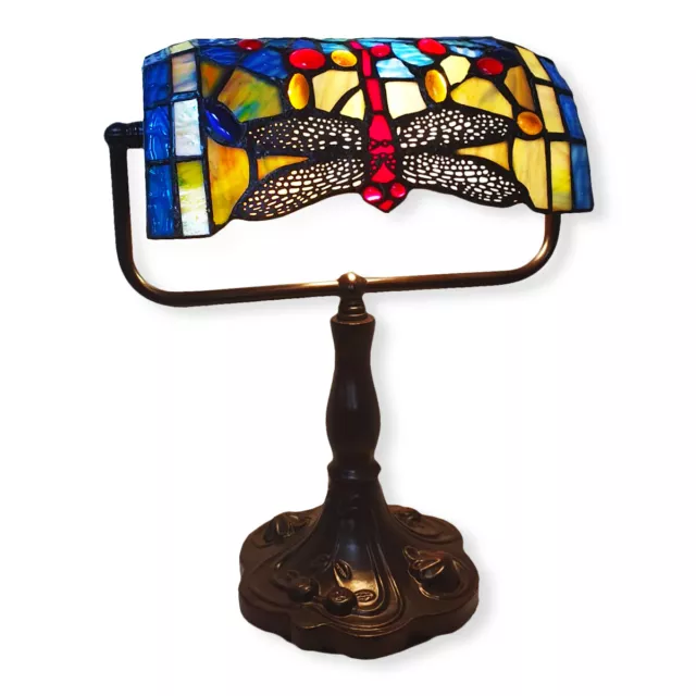 Dragonfly Tiffany Style Stained Glass Table Lamp 10" Wide -