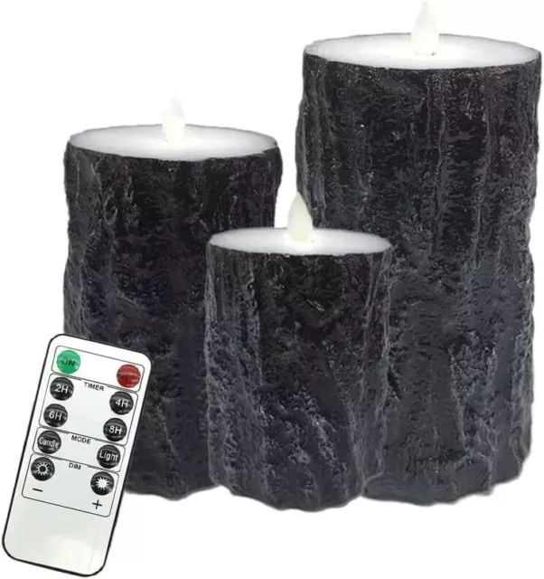 3 Pcs Flameless Birch LED Candles Moving Luminara Real Wax Battery Remote Timer