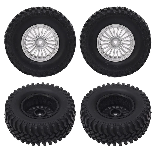 Lot De 4 Pneus RC 1/10 Tout-Terrain – Jantes Nylon Et Pneus Caoutchouc Motif Carré – 85 Mm – Adaptateur 12 Mm – Pour Voitures RC 1/10