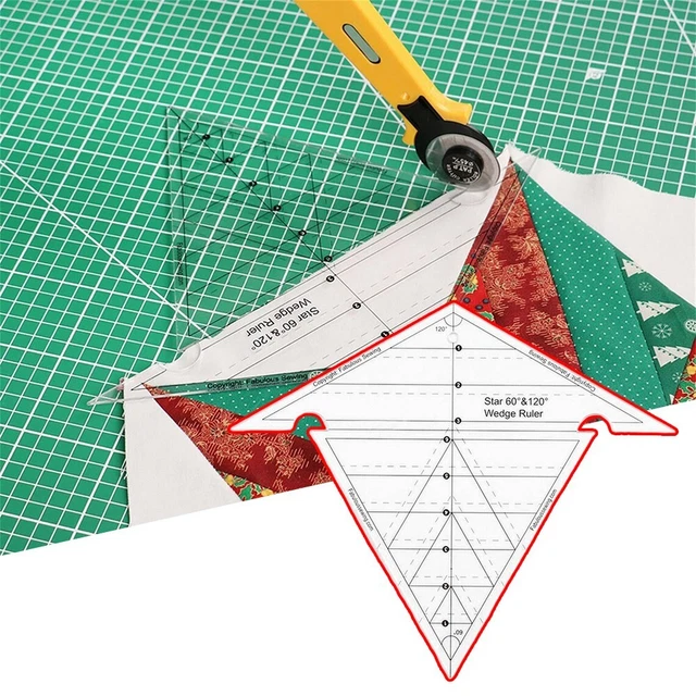 Regla de cuña de acolchado estrella de costura ángulos 60° y 120° acrílico transparente y antideslizante