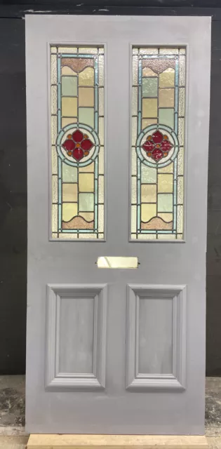 Victorian Stained Glass Front Door Reclaimed Antique Period Leaded Wood Primed