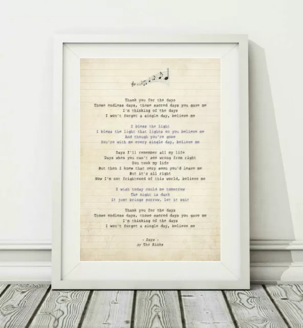 The Kinks - Days - Song Lyric Art Poster Print - Sizes A4 A3