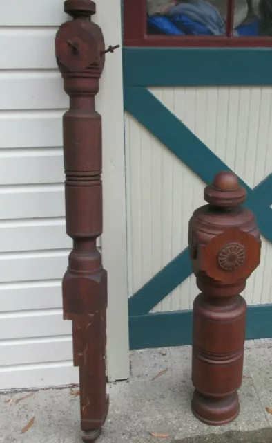 Antique Victorian Matching Oak Newel Post and Top Post