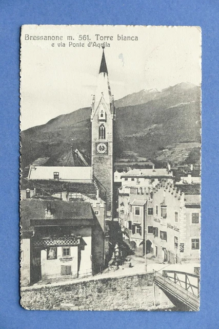 Cartolina Bressanone - Torre Bianca e Via Ponte d'Aquila - 1926.