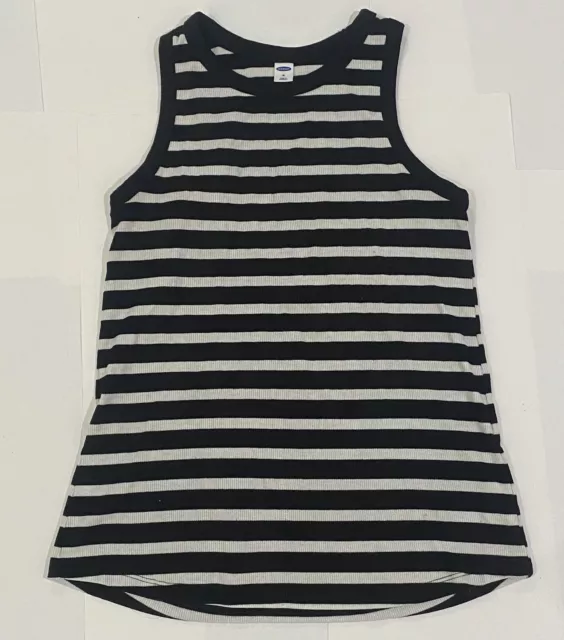 Womens Old Navy Striped Sleeveless Stretchy Ribbed Tank Top Black