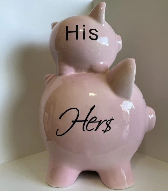 His Money Her Money Ceramic Piggy Bank - Couple Bridal Wedding Anniversary Wife