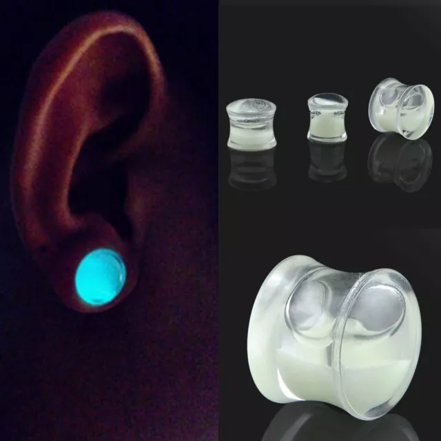 Glow in the Dark Liquid Filled Ear Plugs Double Flared Saddle Ear Gauges~HV
