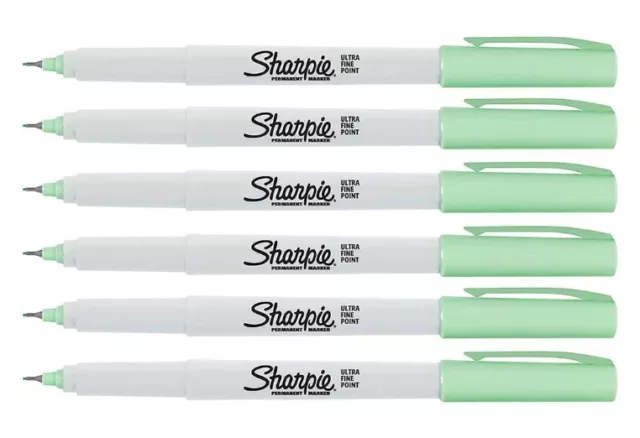 SHARPIE Permanent Markers, Ultra Fine Point, 6-Count (MINT INK)