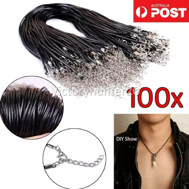 100PCS/SET Black 2mm Cord Lobster Clasp Fit Pendant Necklace Cord Chain Jewelry
