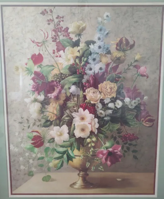 Giant Home Interiors Huge Floral Vase Flower Arrangement Print Framed 34.5X40.5