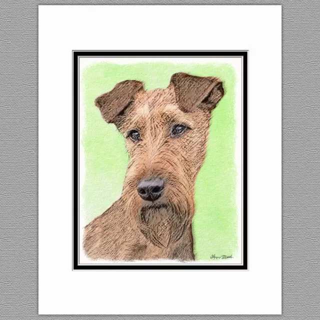 Irish Terrier Dog Original Art Print 8x10 Matted to 11x14