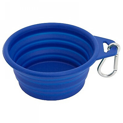 Boots & Barkley Pet Feeding Bowl, Collapsible Silicone with Clip, Blue NEW