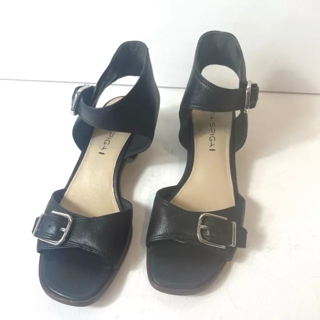 Via Spiga Sandals Black Leather Womens 7.5 M Low Heel Comfort Casual Ankle Strap