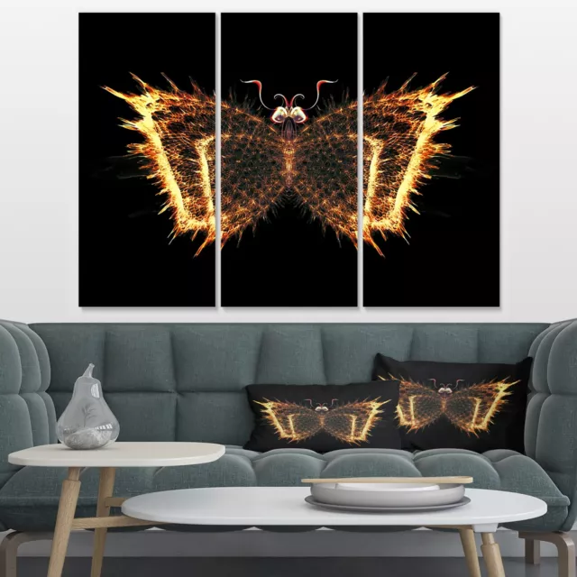 Designart "Fire Fractal Butterfly in Dark" Abstract Canvas Multi-Color 36 in. wi