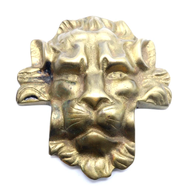 Vintage Solid Brass Lion Face Demon Gargoyle Doorknocker