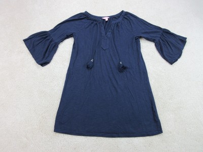 Lilly Pulitzer Dress Womens Medium Blue V Neck 3/4 Sleeve Cotton Casual Ladies