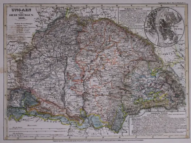 Dated 1838 Universal Atlas Map ~ UNGARN / HUNGARY ~ (10x12)-#1273