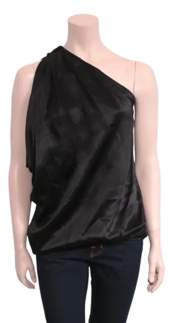LANVIN Black One-Shoulder Silk Top (SIZE 36)