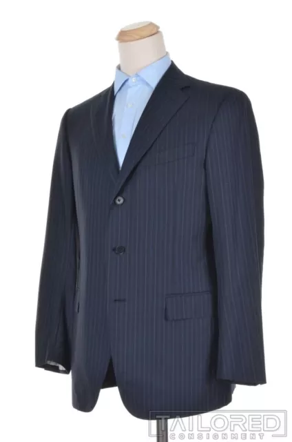 ERMENEGILDO ZEGNA Recent Blue Striped Wool Silk Blazer Sport Coat Jacket - 42 L