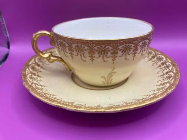 Vintage Edwin M Knowles Ornate Gold Porcelain Tea Cup & Saucer Semi Vitreous